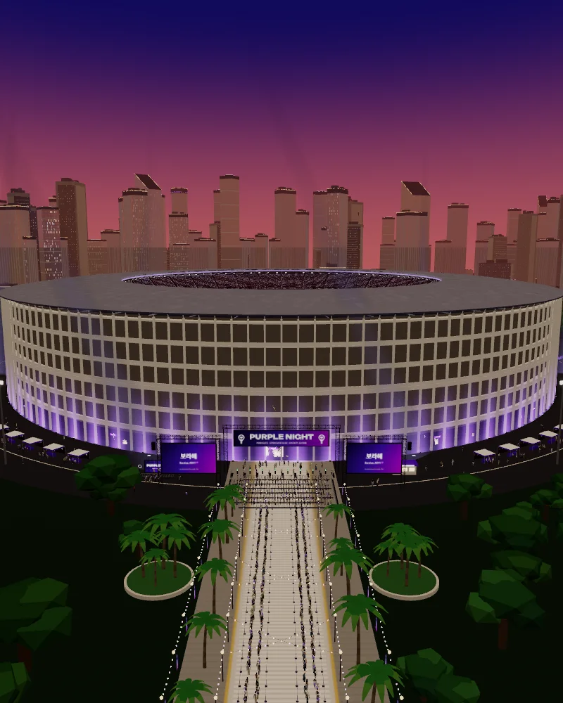 Stadion GBK ukuran asli dan skyline Jakarta saat senja